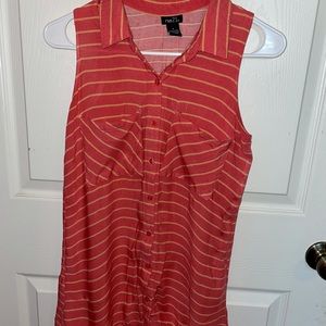 Coral Striped Button Down Top